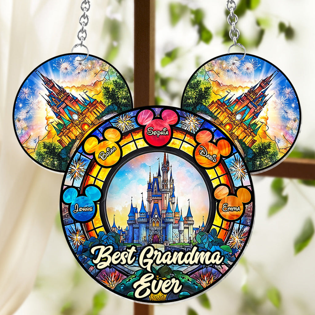 Personalized Mickey Mouse Suncatcher Ornament for Grandma - Unique Home Decor Window Hanging Suncatcher Ornament GradoCreations