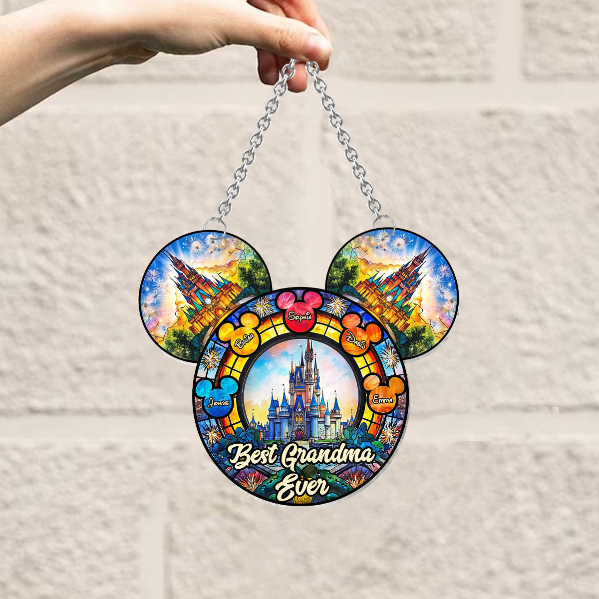 Personalized Mickey Mouse Suncatcher Ornament for Grandma - Unique Home Decor Window Hanging Suncatcher Ornament GradoCreations