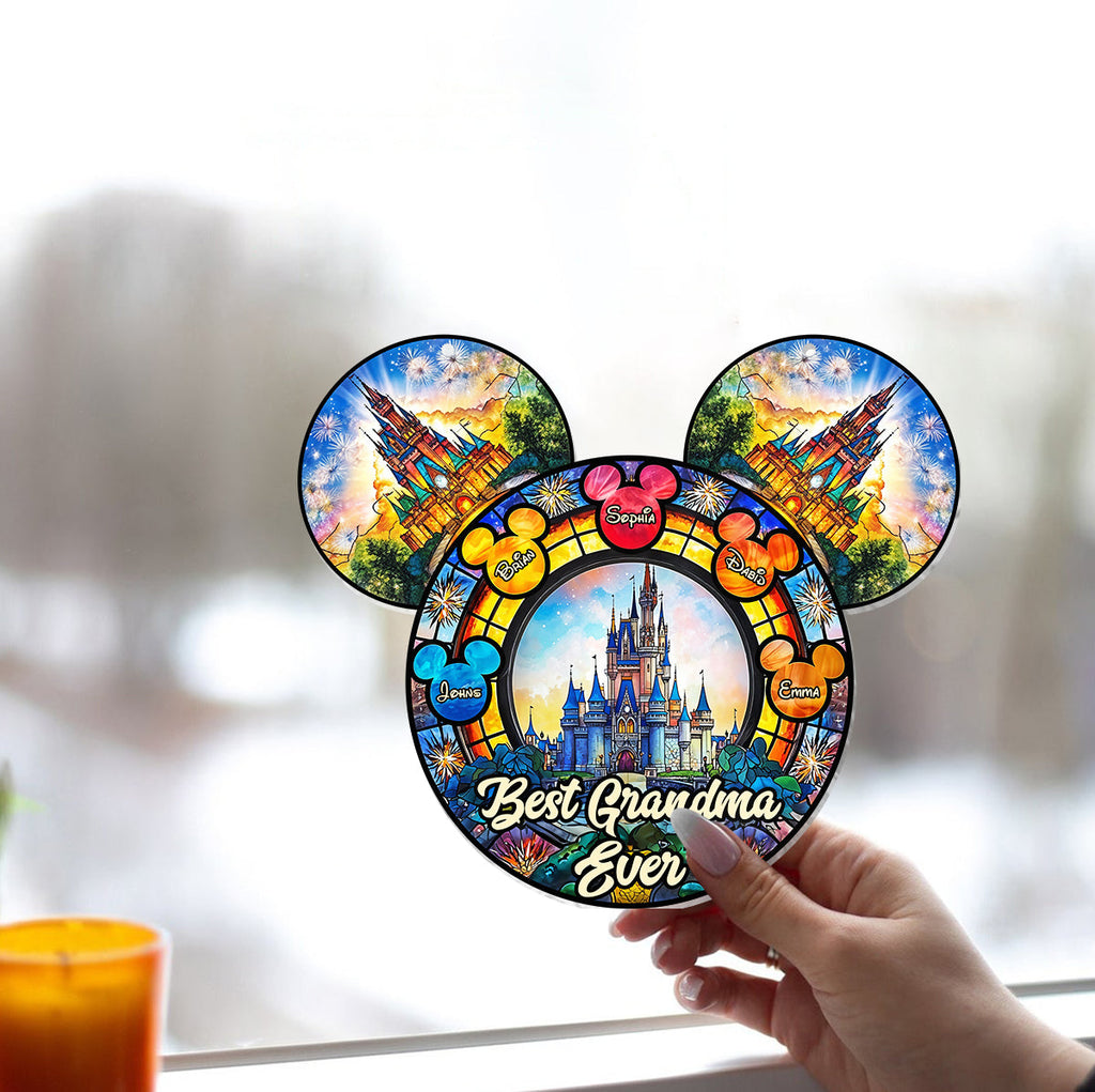 Personalized Mickey Mouse Suncatcher Ornament for Grandma - Unique Home Decor Window Hanging Suncatcher Ornament GradoCreations