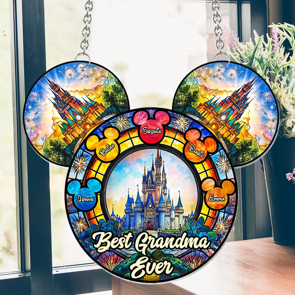 Personalized Mickey Mouse Suncatcher Ornament for Grandma - Unique Home Decor Window Hanging Suncatcher Ornament GradoCreations