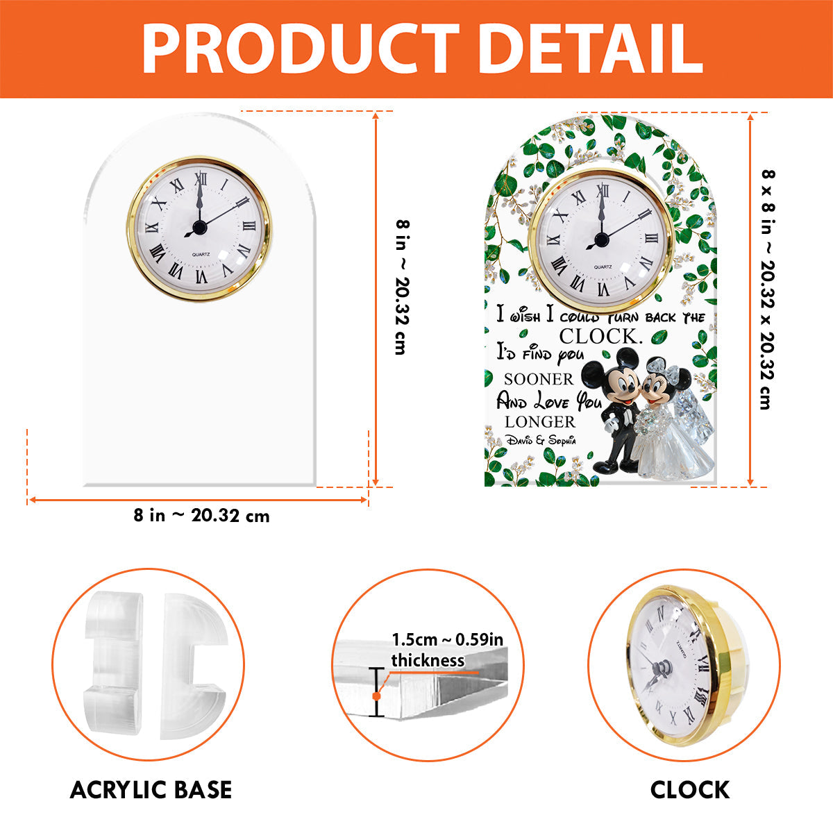 Personalized Acrylic Clock Plaque with Custom Names for Couples Acrylic Clock Plaque GradoCreations