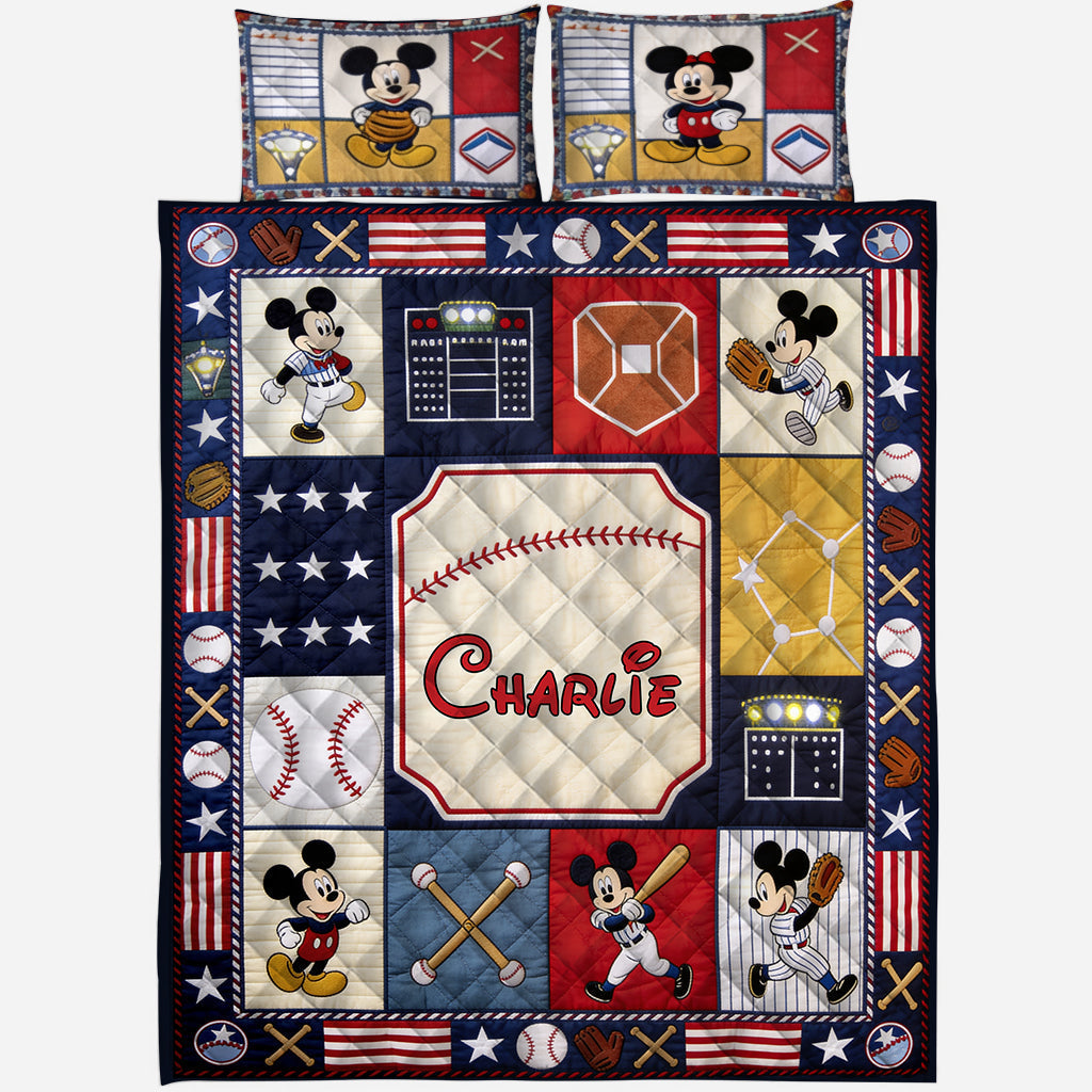 Personalized Baseball Quilt Set with Mickey Mouse Design Quilt Set GradoCreations