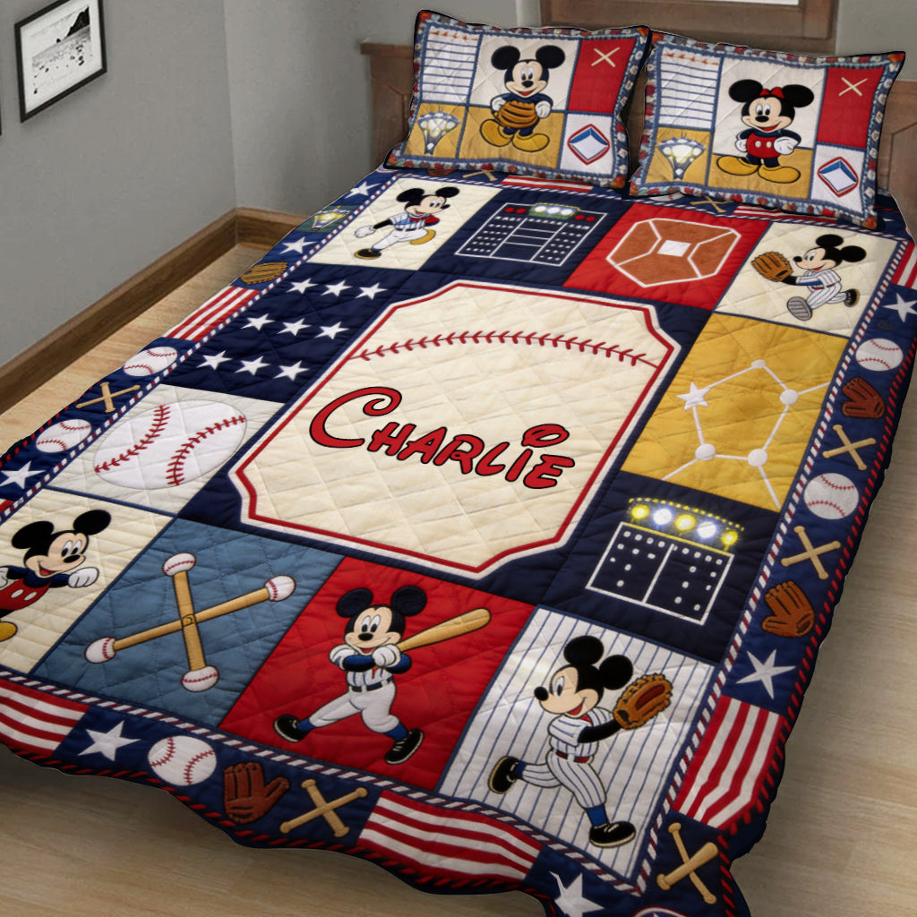 Personalized Baseball Quilt Set with Mickey Mouse Design Quilt Set GradoCreations