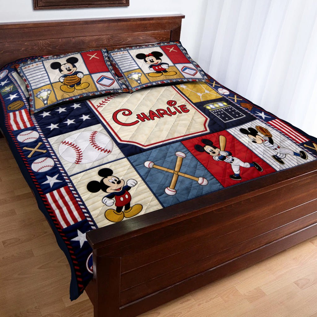 Personalized Baseball Quilt Set with Mickey Mouse Design Quilt Set GradoCreations