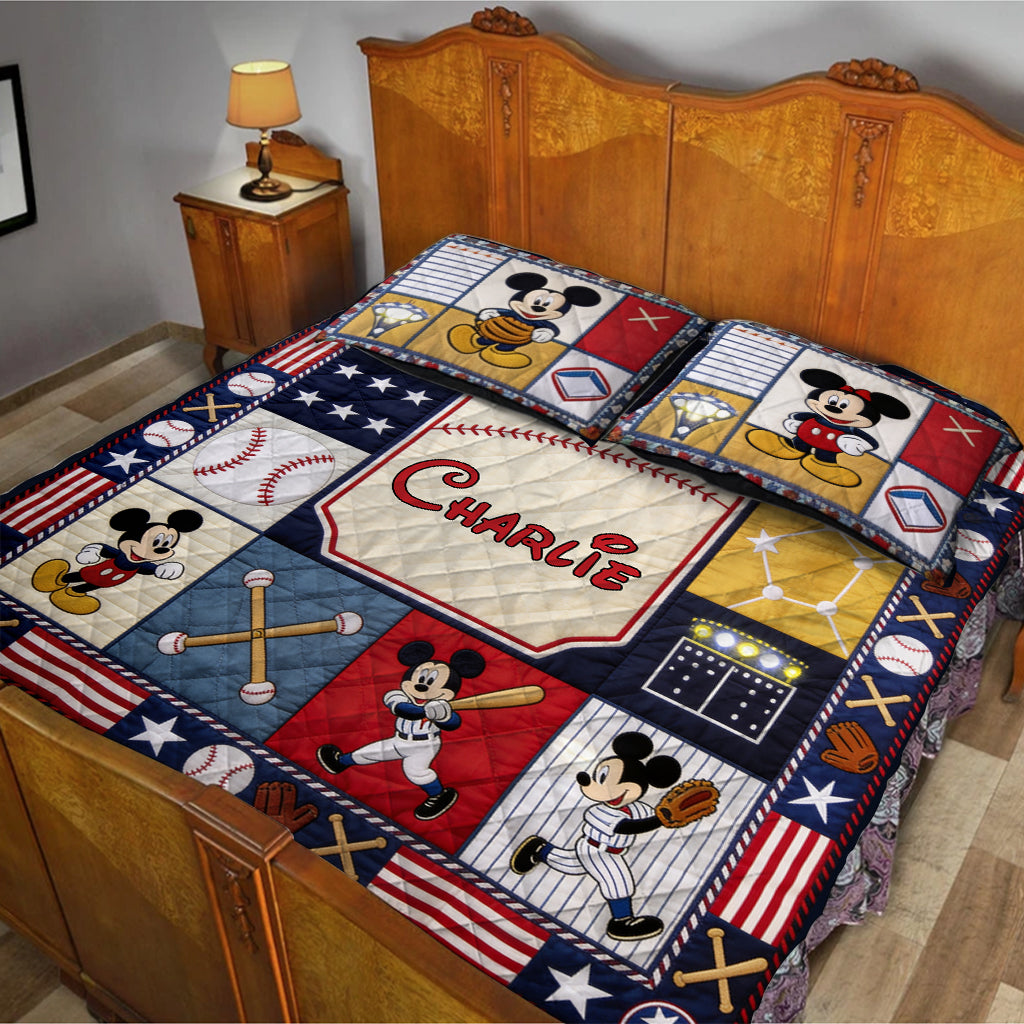 Personalized Mickey Mouse Baseball Quilt Bedding Set Custom Name Gift Quilted Bedding Set GradoCreations