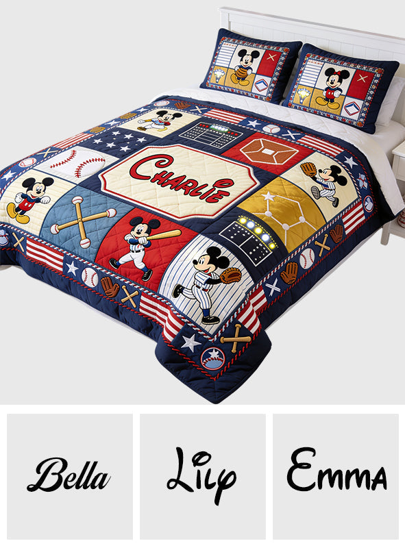Personalized Baseball Quilt Set with Mickey Mouse Design Quilt Set GradoCreations