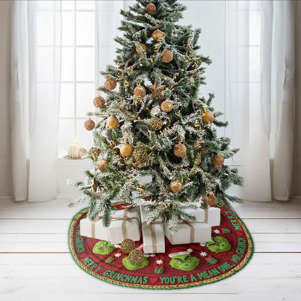 Personalized Grinch Tree Skirt Unique Holiday Decor Gift Shaped Tree Skirt GradoCreations