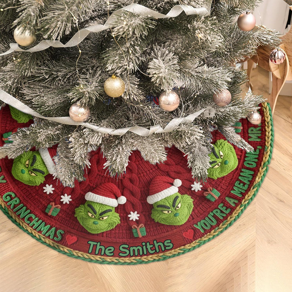 Personalized Grinch Tree Skirt Unique Holiday Decor Gift Shaped Tree Skirt GradoCreations