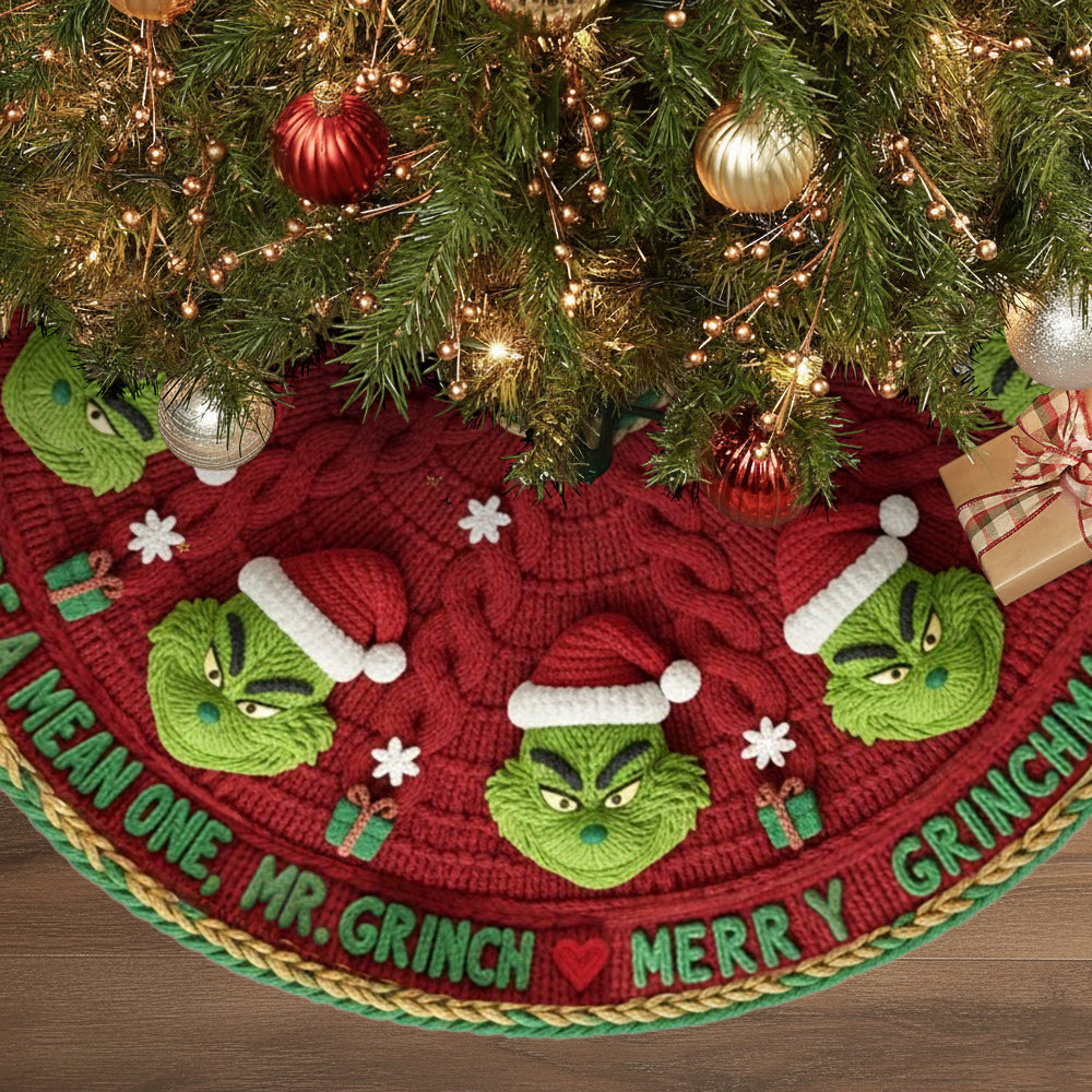 Personalized Grinch Tree Skirt Unique Holiday Decor Gift Shaped Tree Skirt GradoCreations