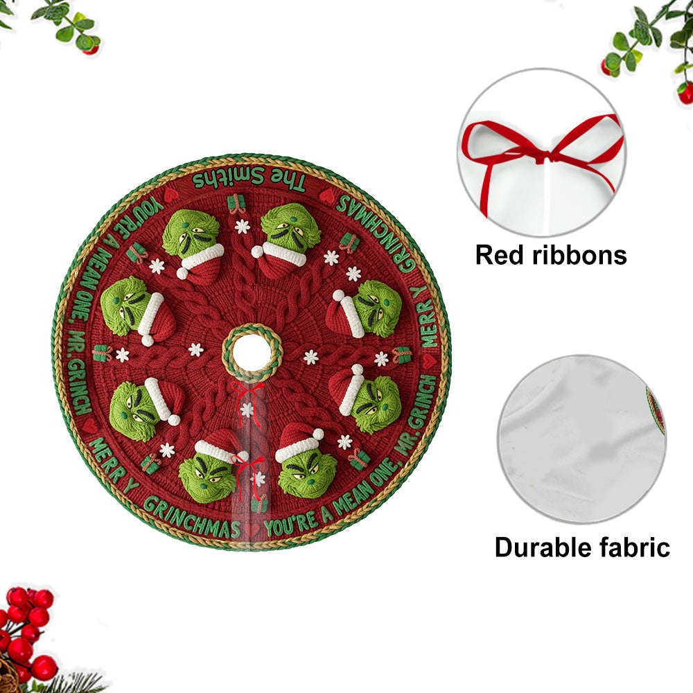Personalized Grinch Tree Skirt Unique Holiday Decor Gift Shaped Tree Skirt GradoCreations