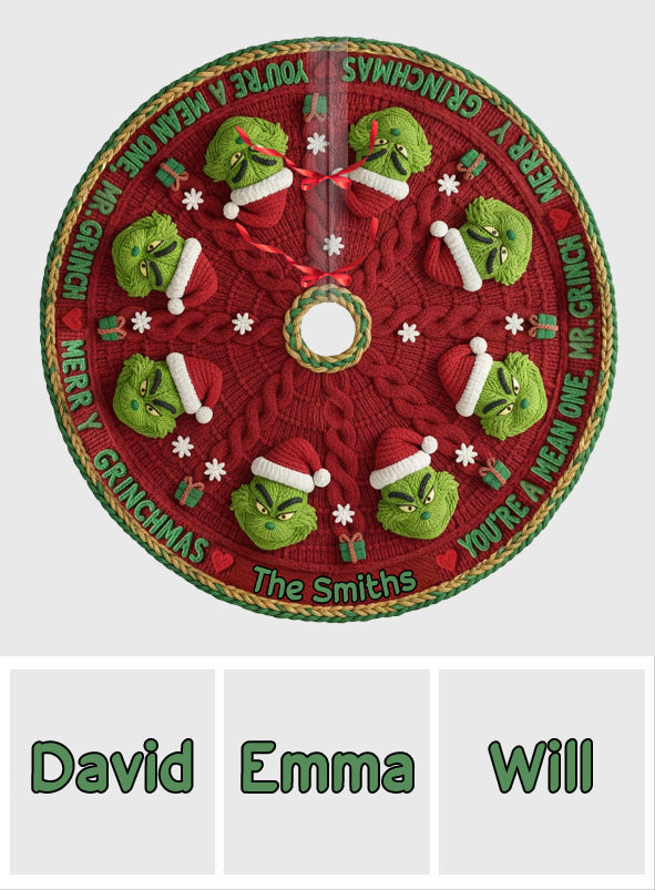 Personalized Grinch Tree Skirt Unique Holiday Decor Gift Shaped Tree Skirt GradoCreations