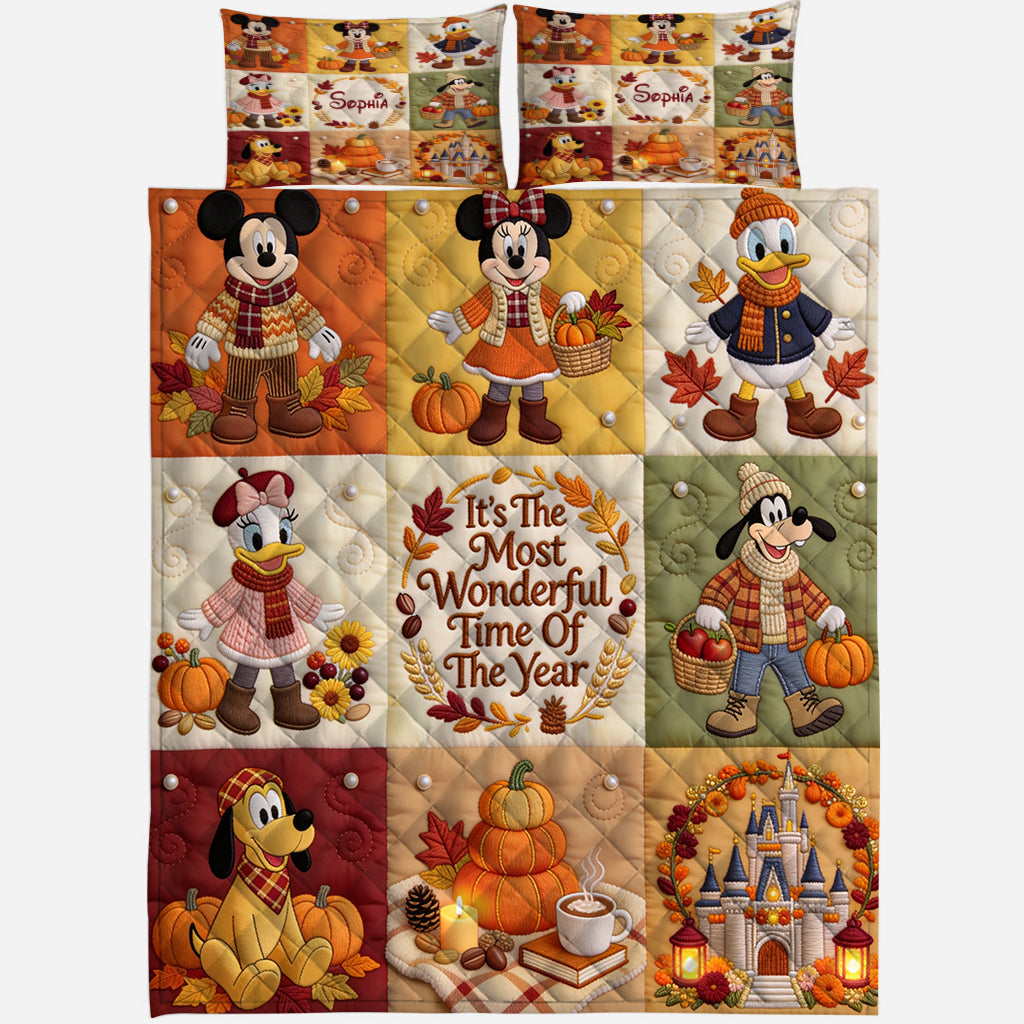 Personalized Fall Mouse Quilt Set Custom Name Gift for Kids Quilt Set GradoCreations