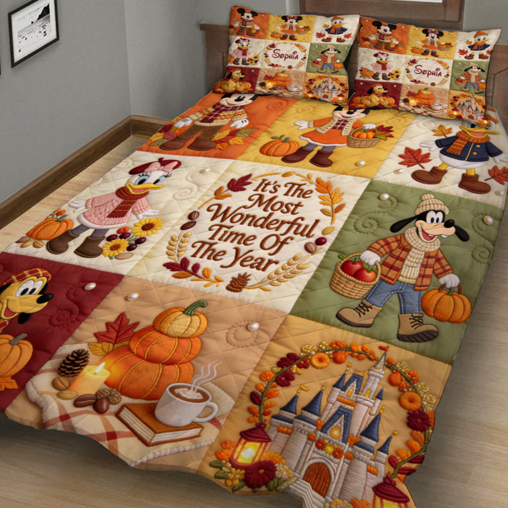Personalized Fall Mouse Quilt Set Custom Name Gift for Kids Quilt Set GradoCreations