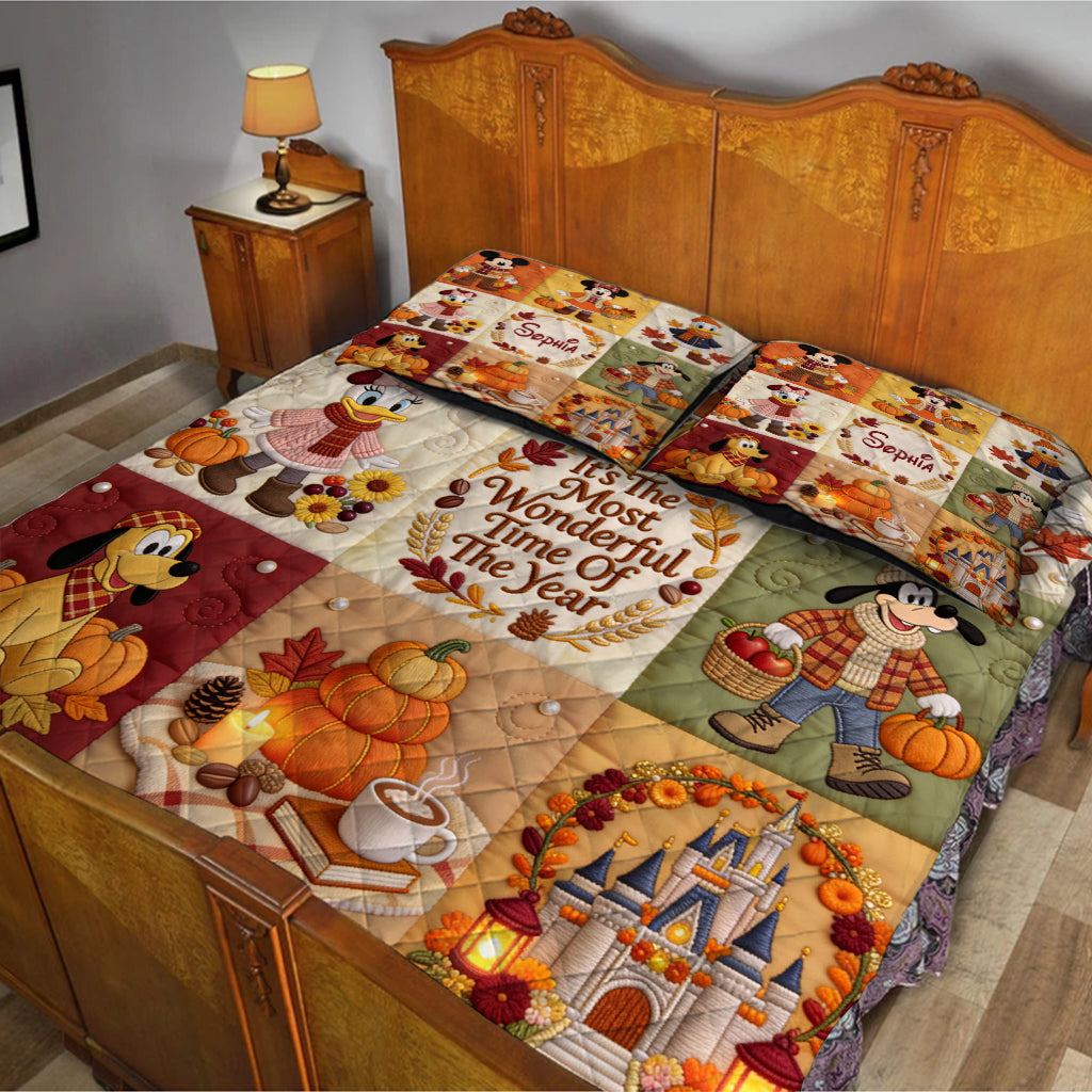 Personalized Fall Mouse Quilt Set Custom Name Gift for Kids Quilt Set GradoCreations