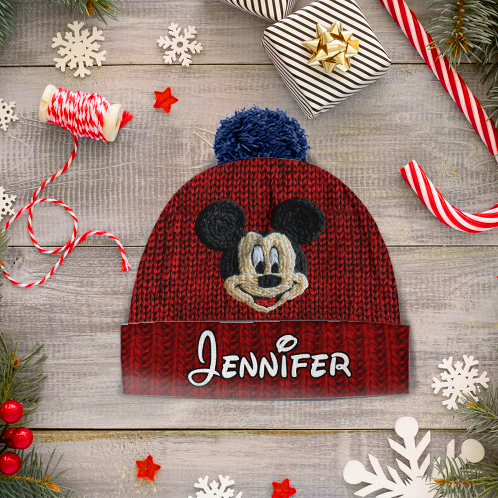Personalized 3D Mouse Beanie Hat for Kids Custom Name Gift Knitted Beanie Hat and Scarf Set GradoCreations