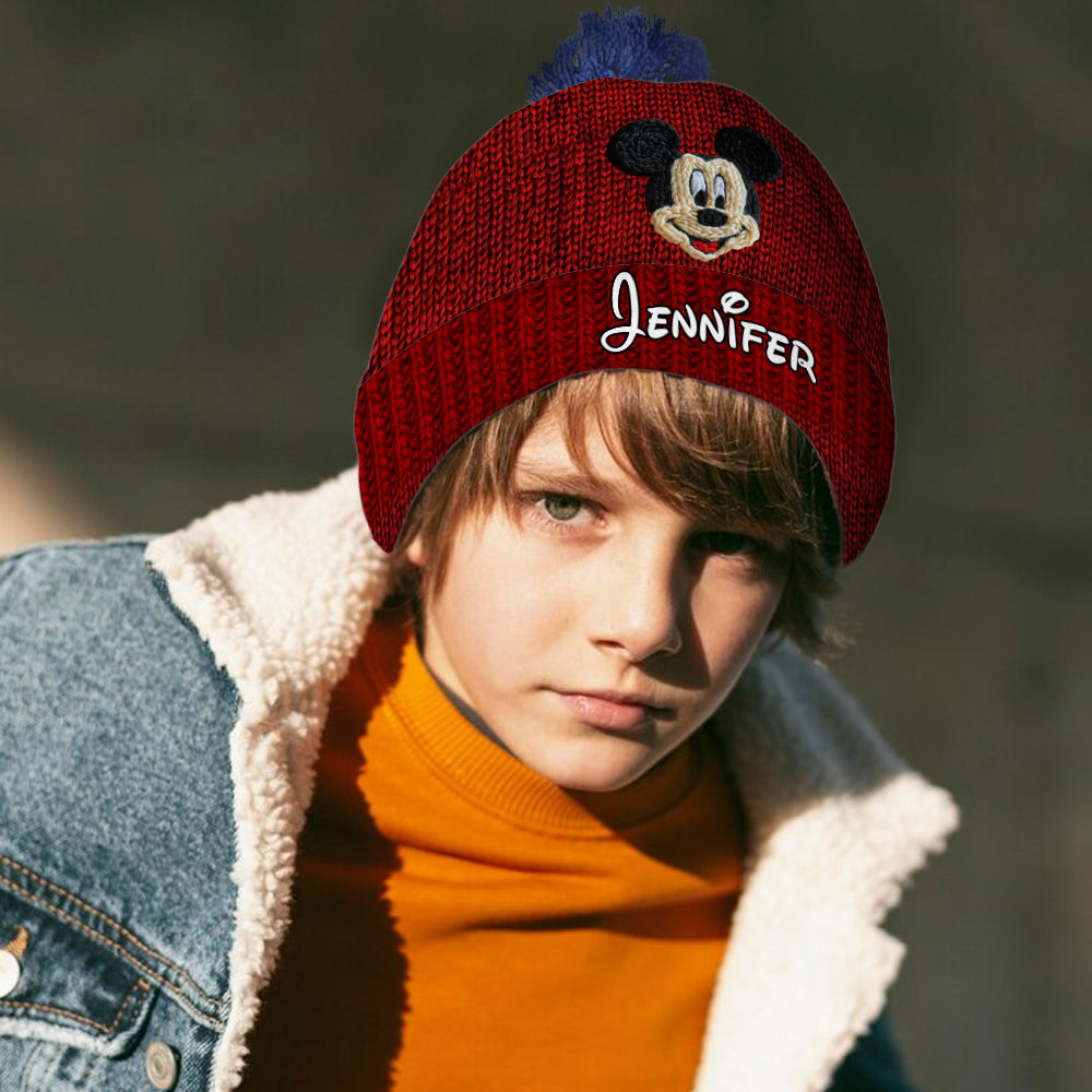 Personalized 3D Mouse Beanie Hat for Kids Custom Name Gift Knitted Beanie Hat and Scarf Set GradoCreations