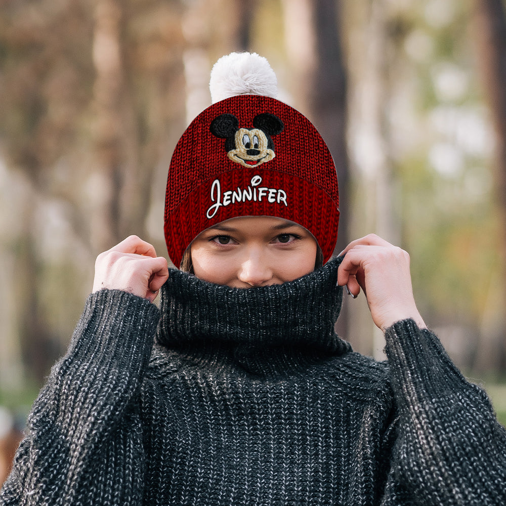 Personalized 3D Mouse Beanie Hat for Kids Custom Name Gift Knitted Beanie Hat and Scarf Set GradoCreations
