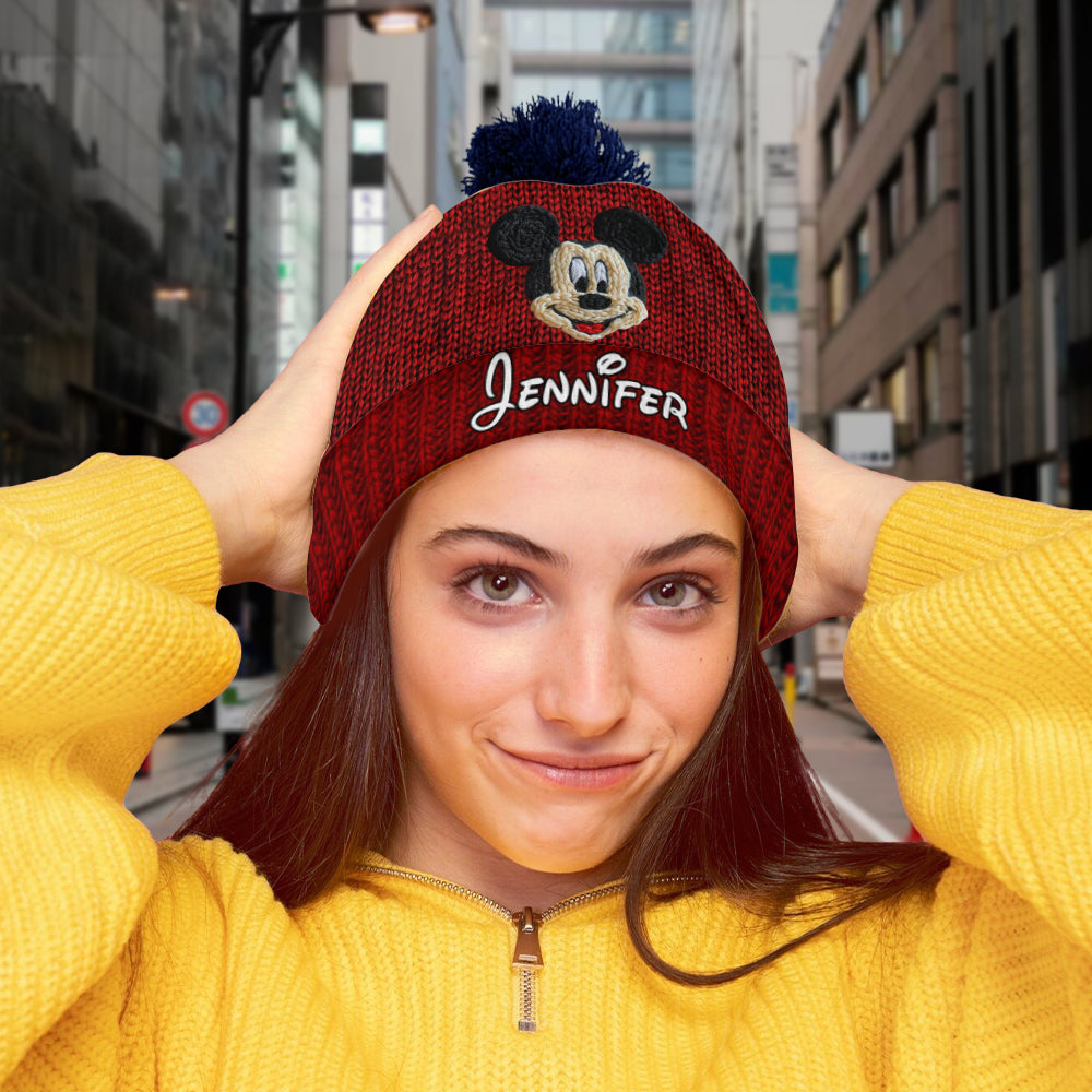 Personalized 3D Mouse Beanie Hat for Kids Custom Name Gift Knitted Beanie Hat and Scarf Set GradoCreations
