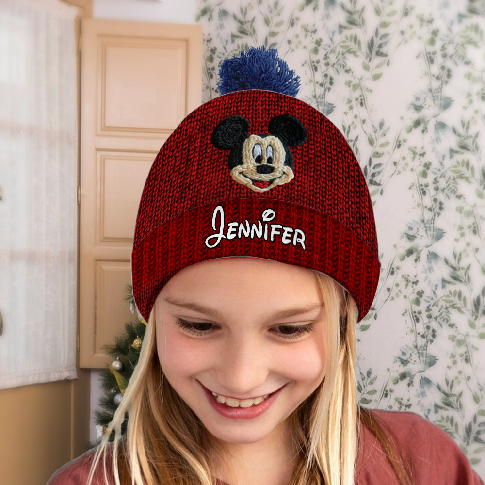 Personalized 3D Mouse Beanie Hat for Kids Custom Name Gift Knitted Beanie Hat and Scarf Set GradoCreations