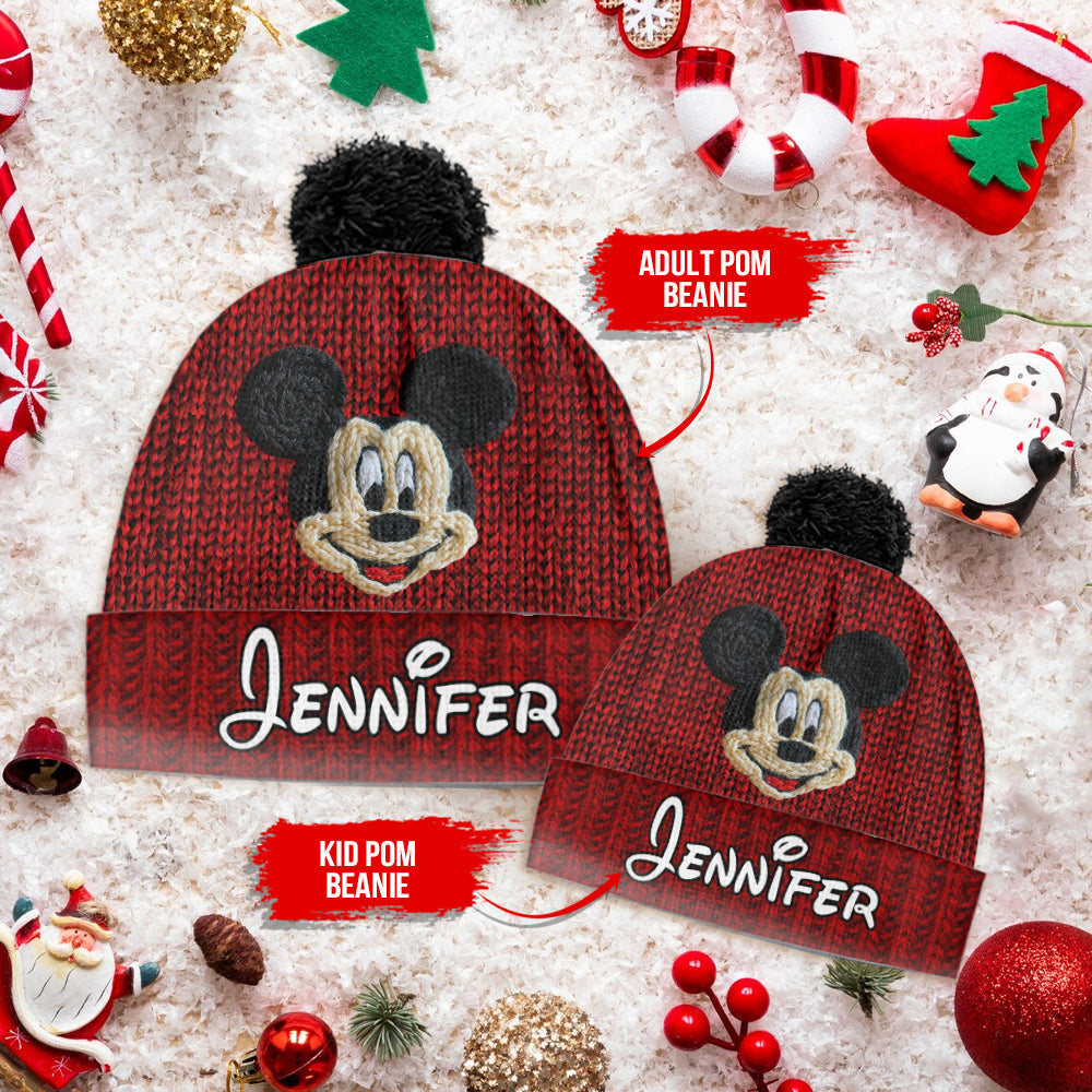 Personalized 3D Mouse Beanie Hat for Kids Custom Name Gift Knitted Beanie Hat and Scarf Set GradoCreations