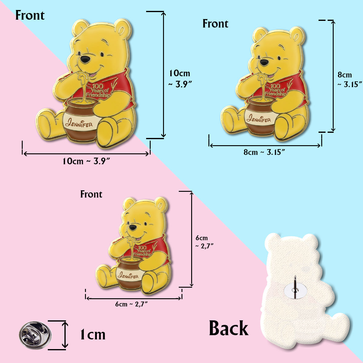 Personalized Honey Bear Enamel Pin Custom Name Gift Acrylic Enamel Pin GradoCreations