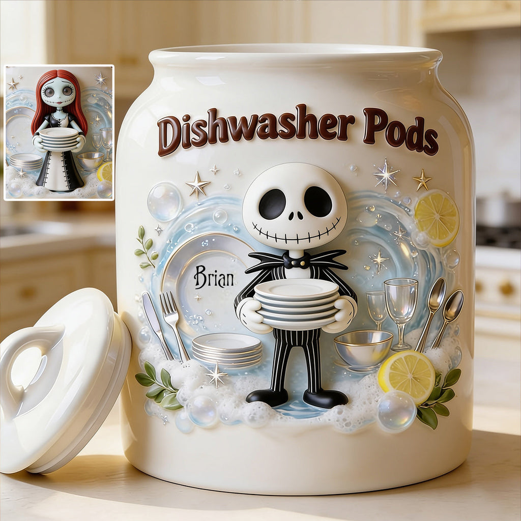 Personalized Ceramic Dishwasher Pod Container with Custom Name Cookie Jar GradoCreations