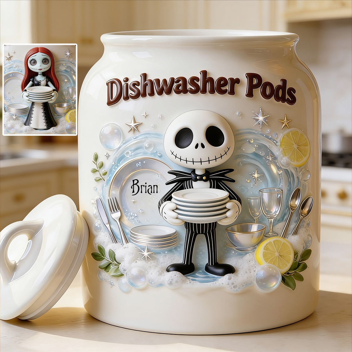 Personalized Ceramic Dishwasher Pod Container with Custom Name Cookie Jar GradoCreations