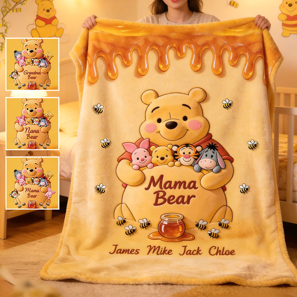 Personalized Mama Bear Yellow Blanket Custom Names for Mom Blanket GradoCreations