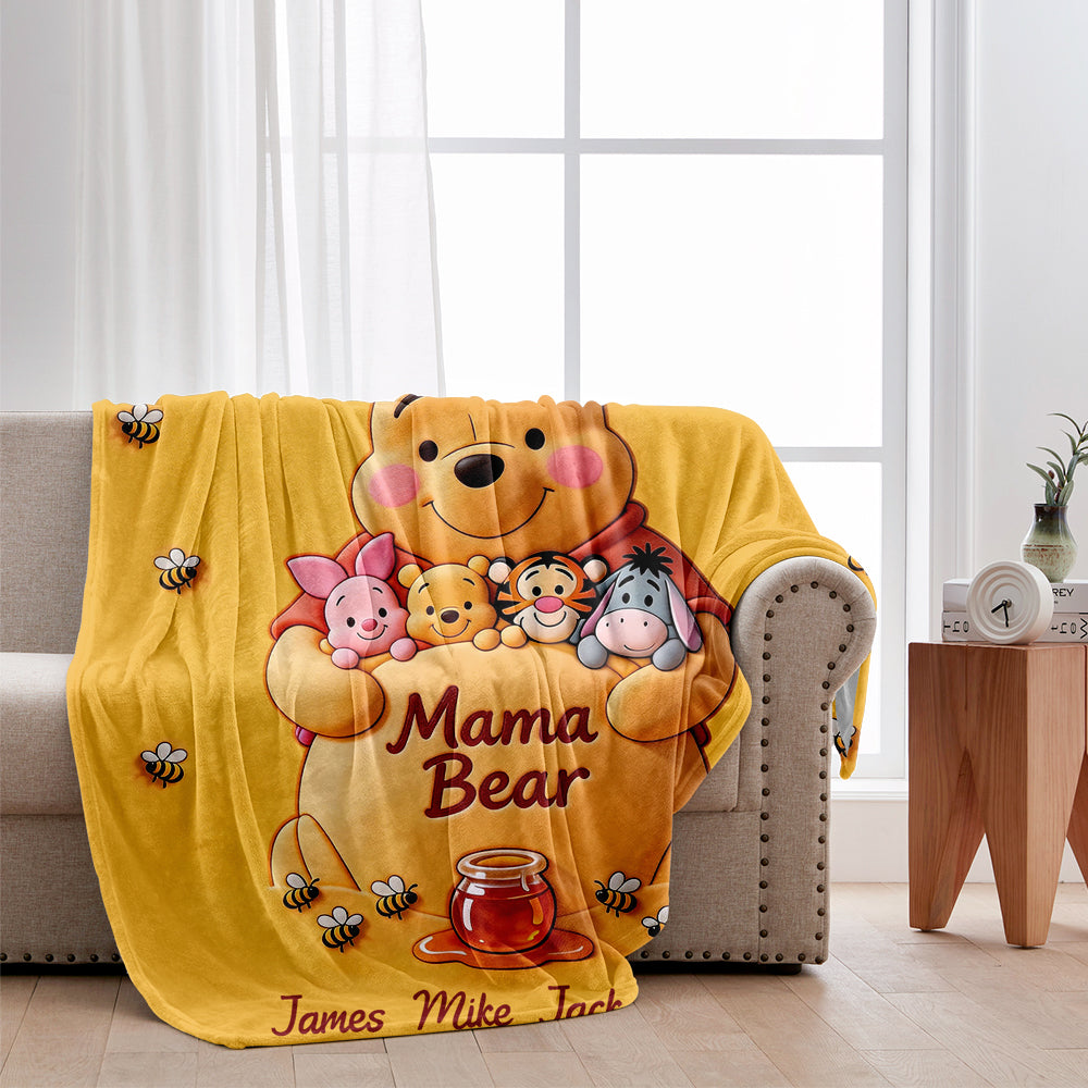 Personalized Mama Bear Yellow Blanket Custom Names for Mom Blanket GradoCreations