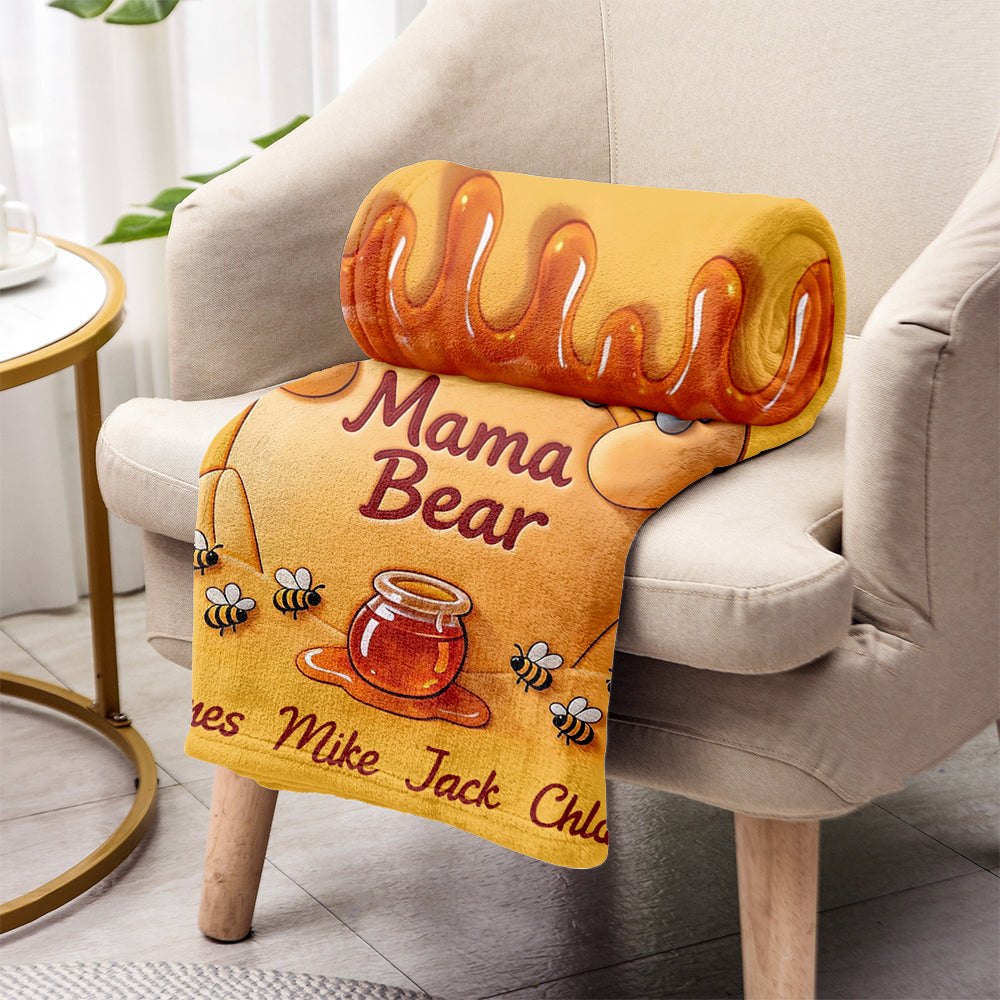 Personalized Mama Bear Yellow Blanket Custom Names for Mom Blanket GradoCreations