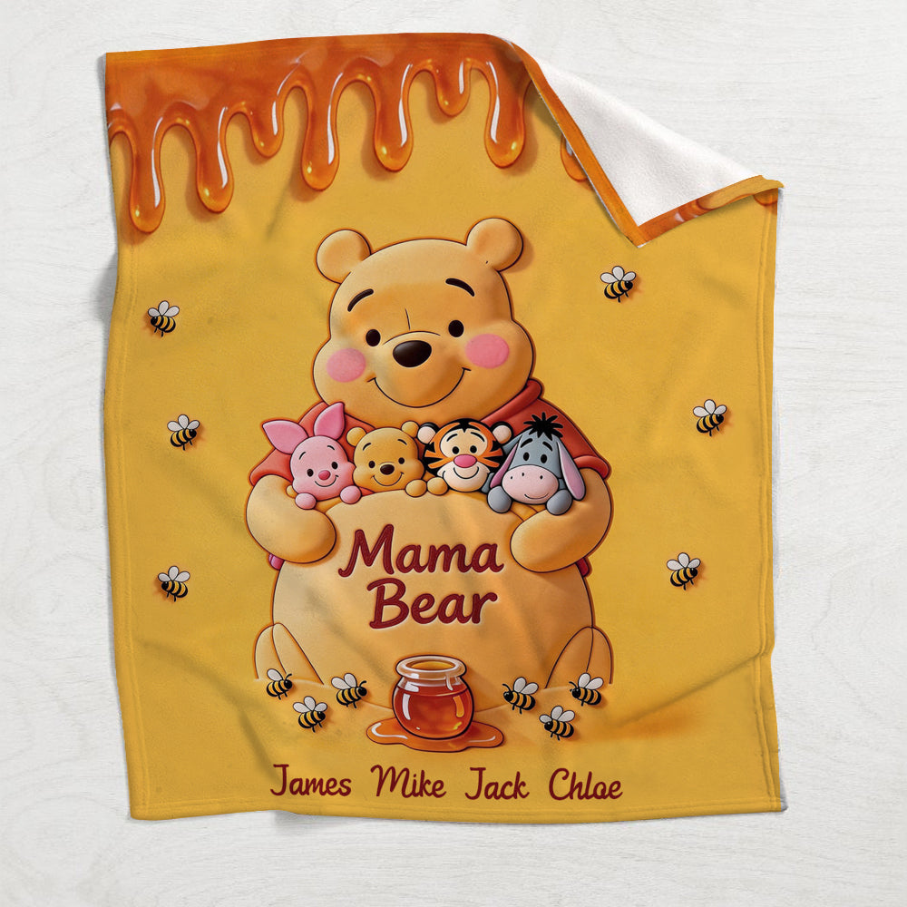 Personalized Mama Bear Yellow Blanket Custom Names for Mom Blanket GradoCreations