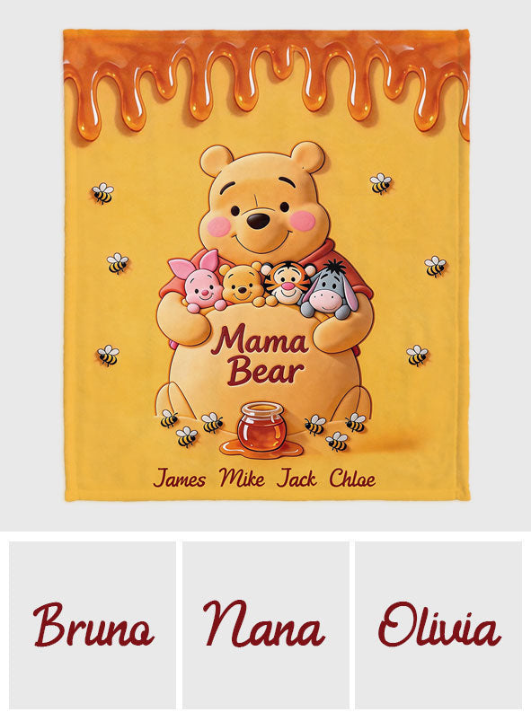 Personalized Mama Bear Yellow Blanket Custom Names for Mom Blanket GradoCreations