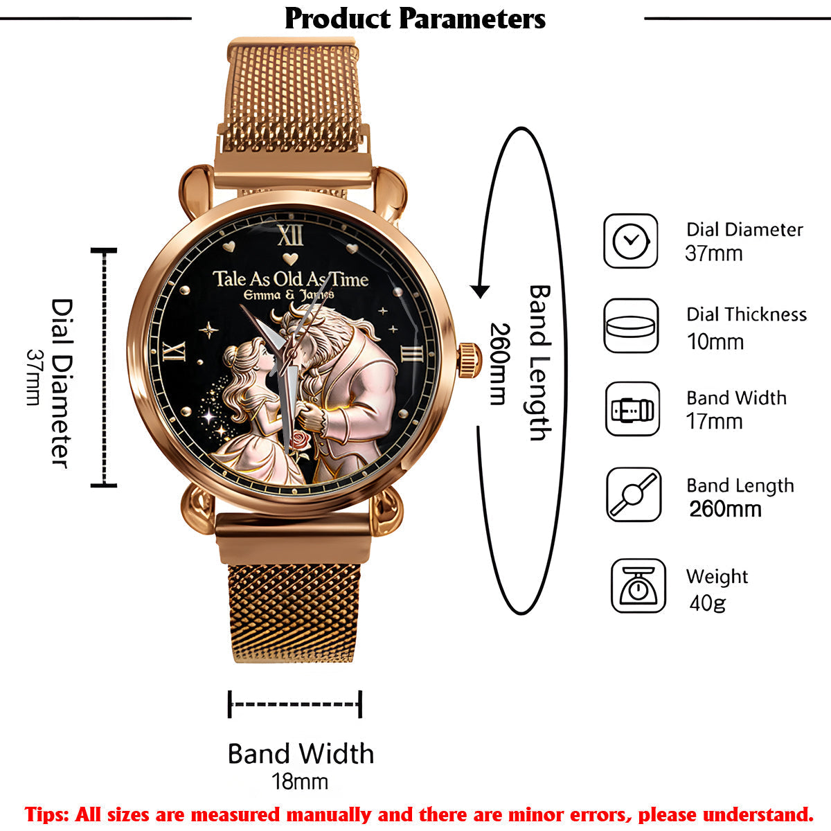 Personalized Beauty and the Beast Women's Hand Watch Custom Name Gift Women Hand Watch GradoCreations