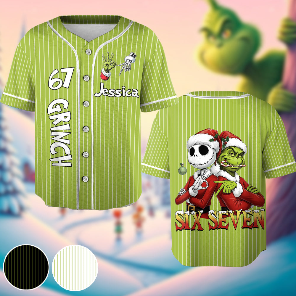 Personalized Christmas Baseball Jersey Grinch Design for Kids Baseball Jersey GradoCreations