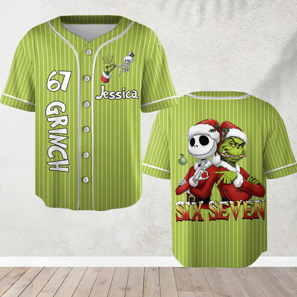 Personalized Christmas Baseball Jersey Grinch Design for Kids Baseball Jersey GradoCreations
