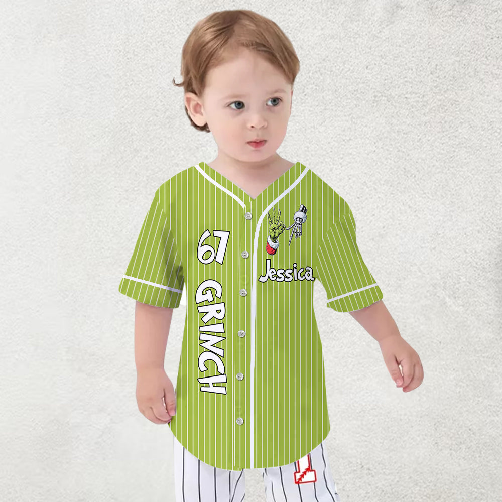 Personalized Christmas Baseball Jersey Grinch Design for Kids Baseball Jersey GradoCreations