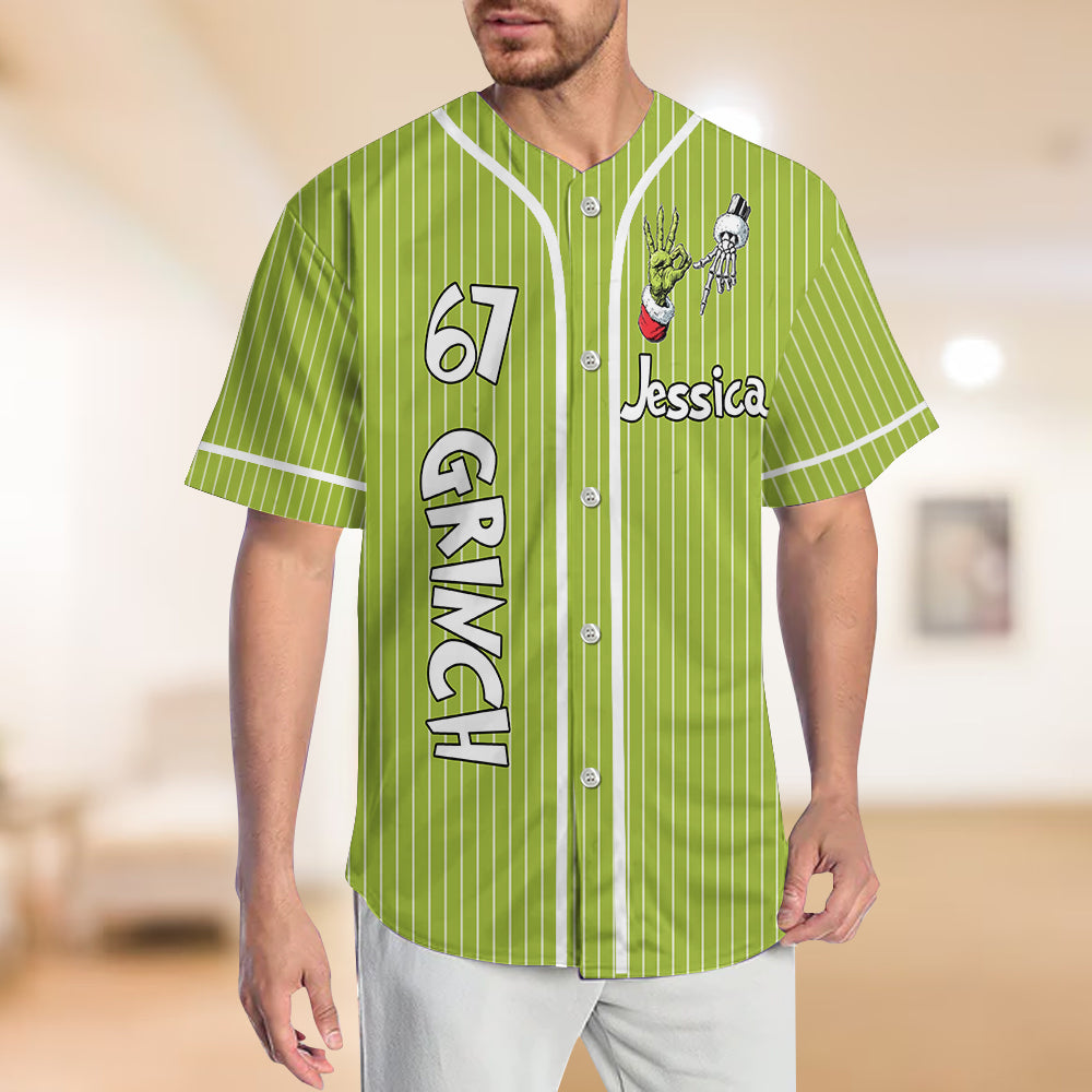 Personalized Christmas Baseball Jersey Grinch Design for Kids Baseball Jersey GradoCreations