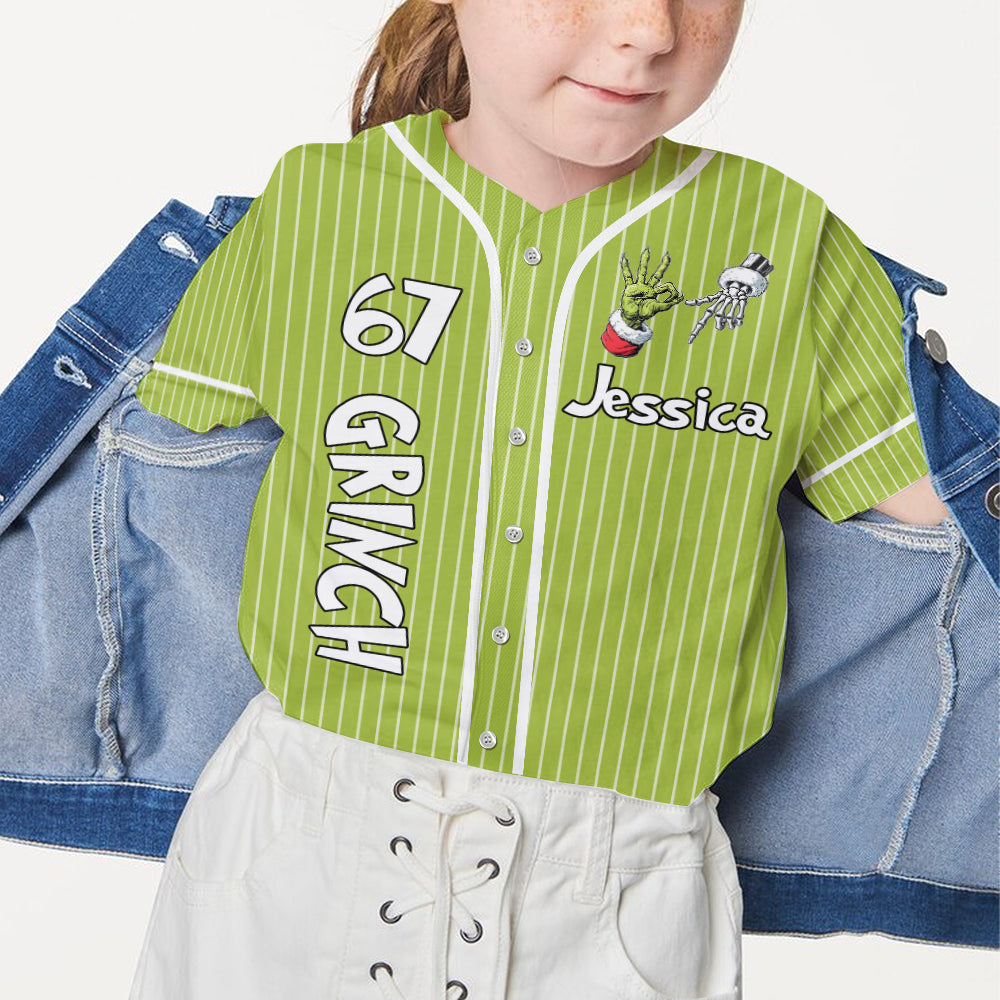 Personalized Christmas Baseball Jersey Grinch Design for Kids Baseball Jersey GradoCreations