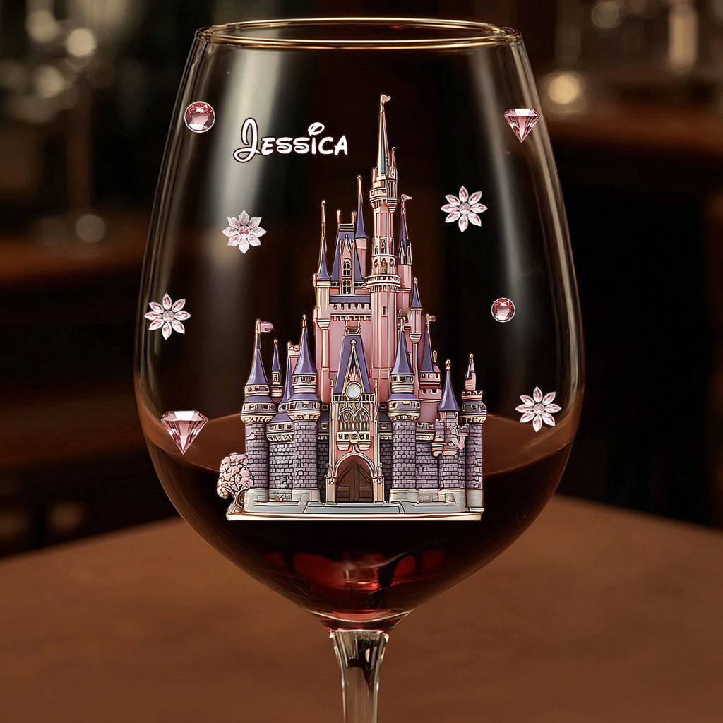 Personalized Wine Glass with Name and Castle Design for Mom Wine Glass With Long Stem GradoCreations
