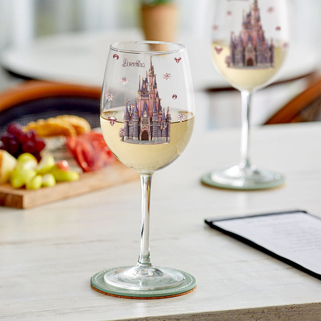 Personalized Wine Glass with Name and Castle Design for Mom Wine Glass With Long Stem GradoCreations