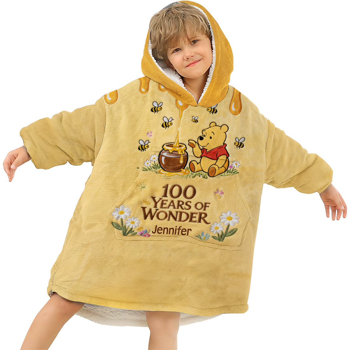 Personalized 100 Years Of Wonder Blanket Hoodie for Kids Blanket Hoodie GradoCreations