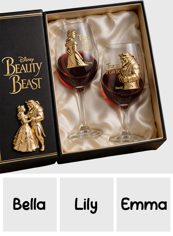 Personalized Beauty and the Beast Wine Glasses Set Gift for Couples Wine Glasses Set With Wooden Box GradoCreations