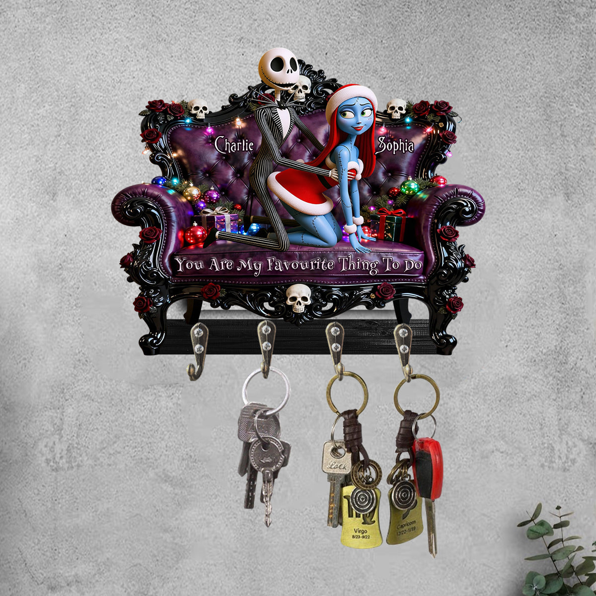 Personalized Nightmare Before Christmas Key Rack Custom Shape Gift for Couples Custom Shaped Key Rack GradoCreations