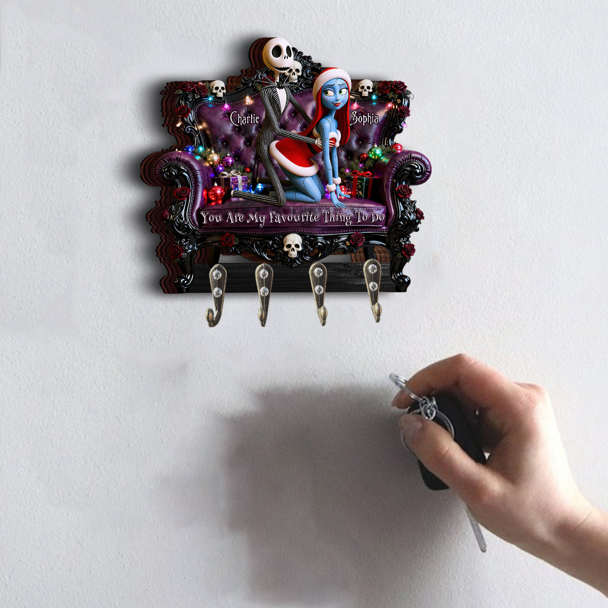 Personalized Nightmare Before Christmas Key Rack Custom Shape Gift for Couples Custom Shaped Key Rack GradoCreations
