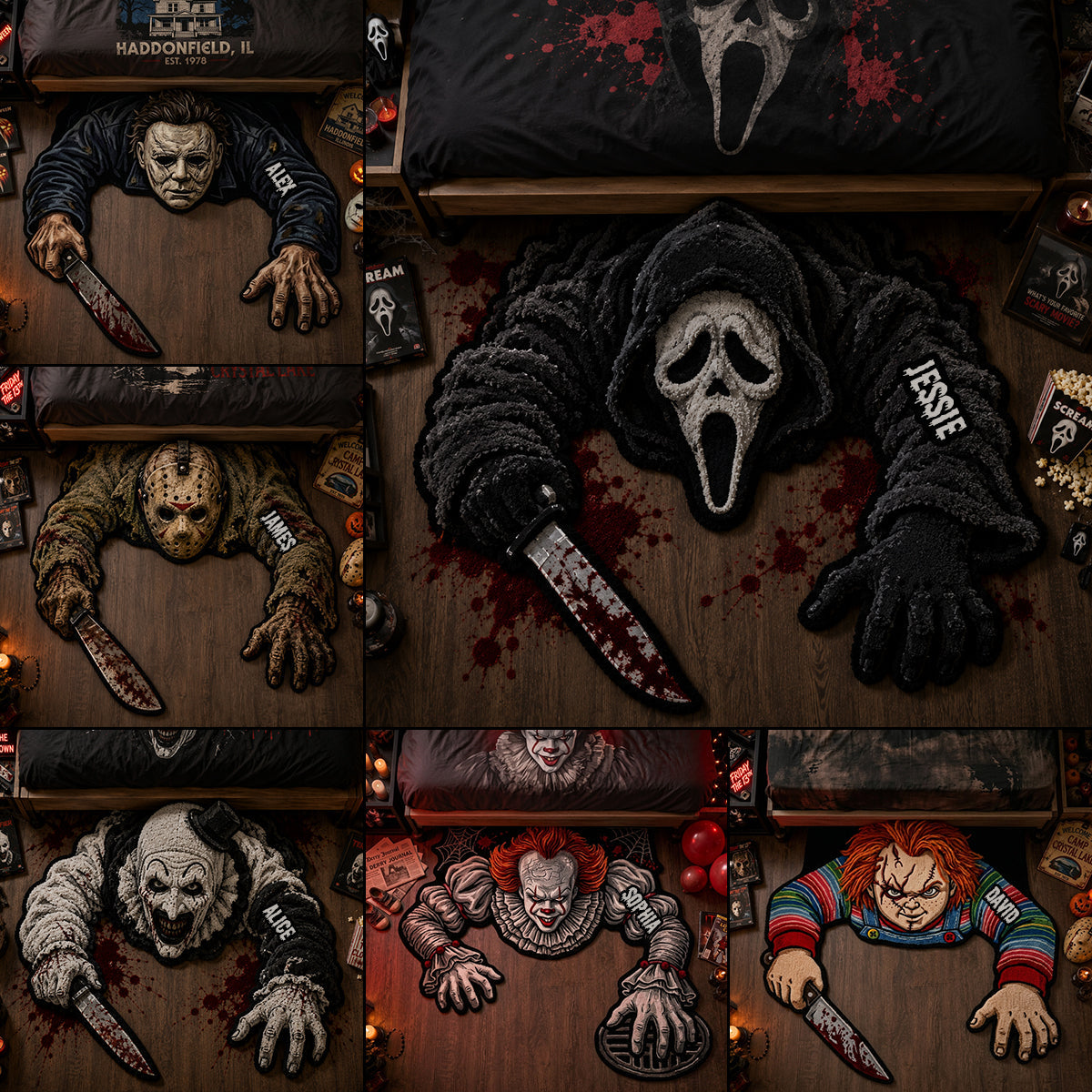 Personalized Horror Character Tufted Rug | Halloween Family Gift Tufted Rug GradoCreations