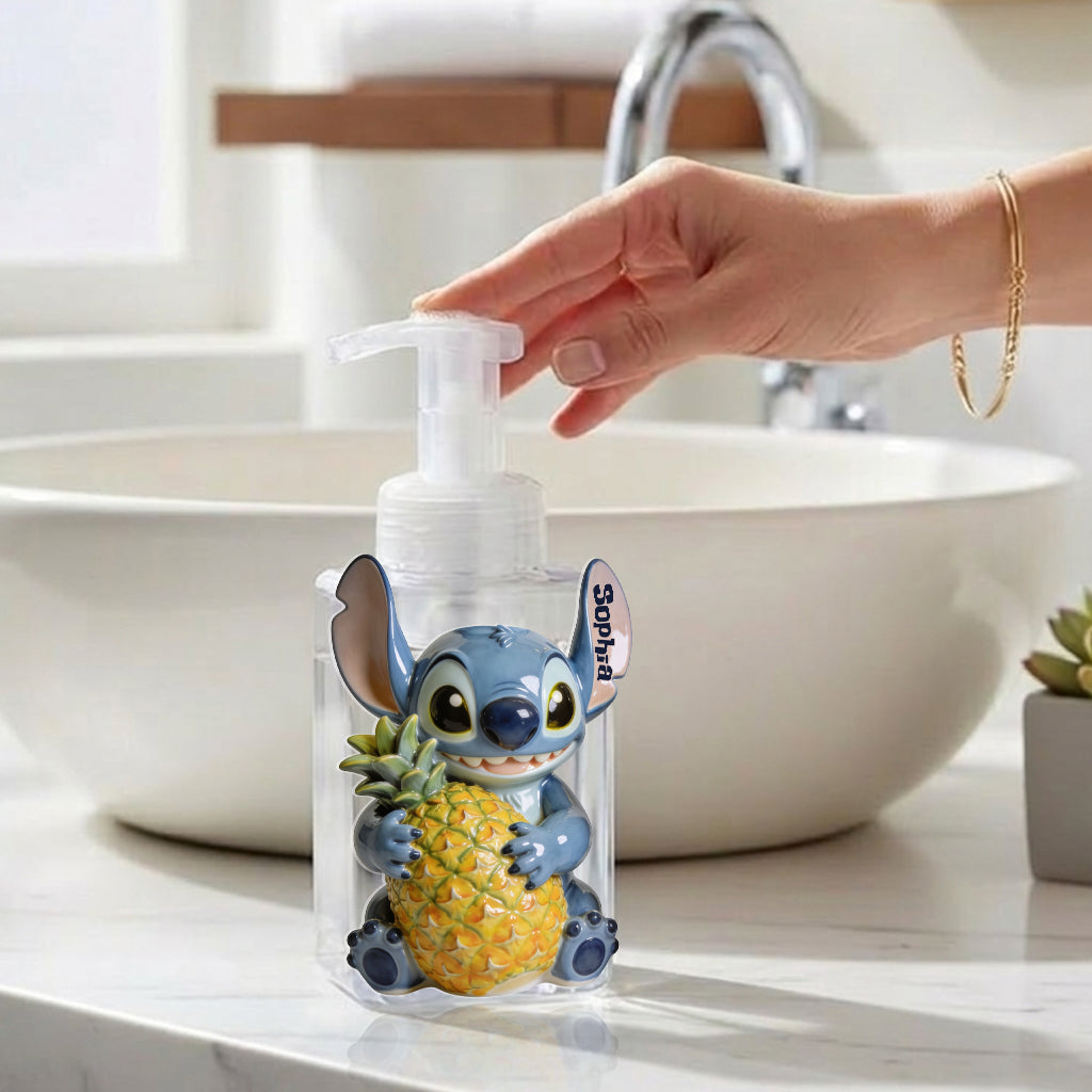Personalized Cute Blue Alien Soap Dispenser & Toothbrush Holder for Kids Bathroom Acrylic Pot & Pump Dispenser GradoCreations