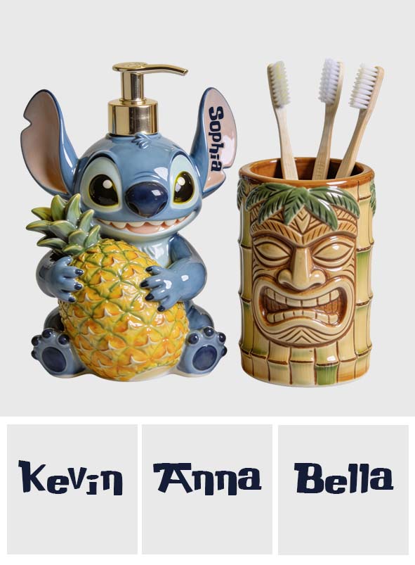 Personalized Cute Blue Alien Soap Dispenser & Toothbrush Holder for Kids Bathroom Acrylic Pot & Pump Dispenser GradoCreations