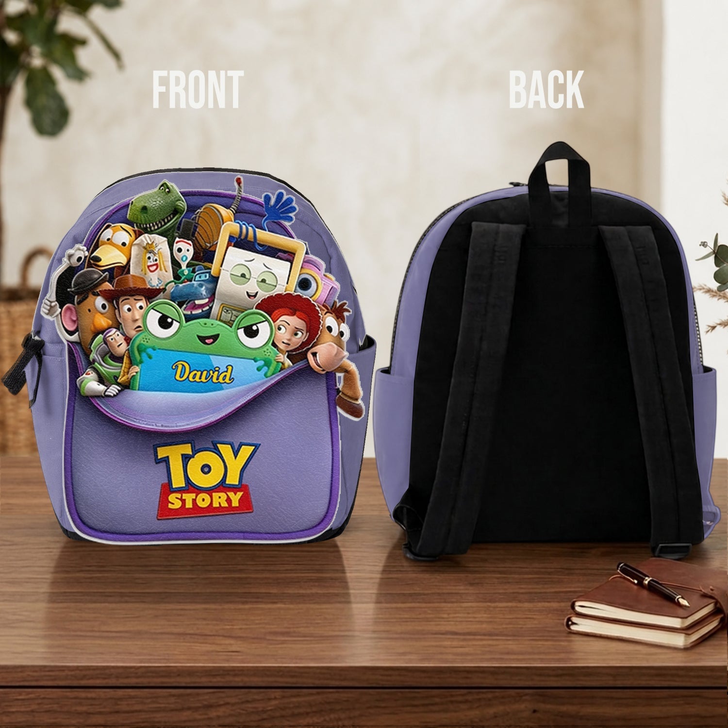 Personalized Leather Patch Backpack for Kids Custom Name Toy Story Design Changeable Leather Patch Backpack GradoCreations