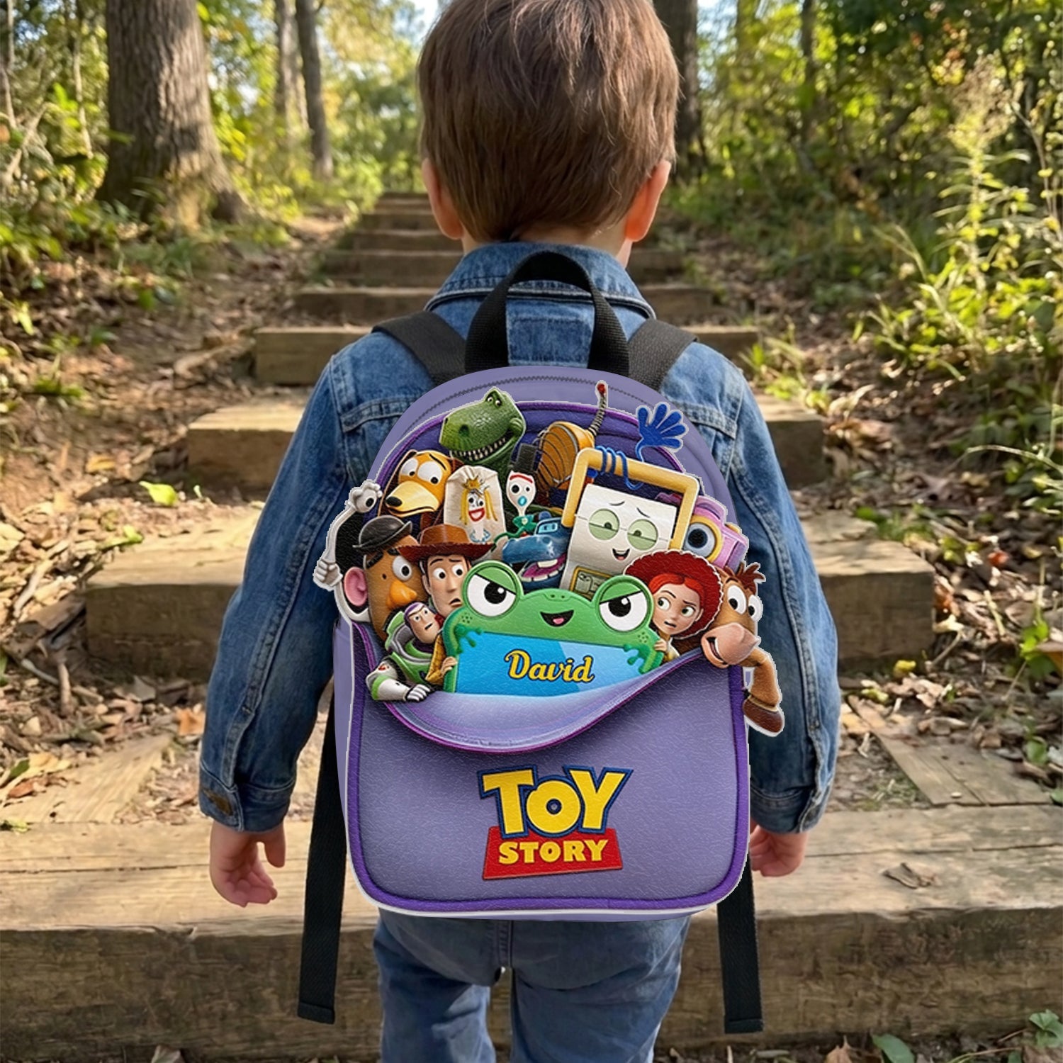 Personalized Leather Patch Backpack for Kids Custom Name Toy Story Design Changeable Leather Patch Backpack GradoCreations
