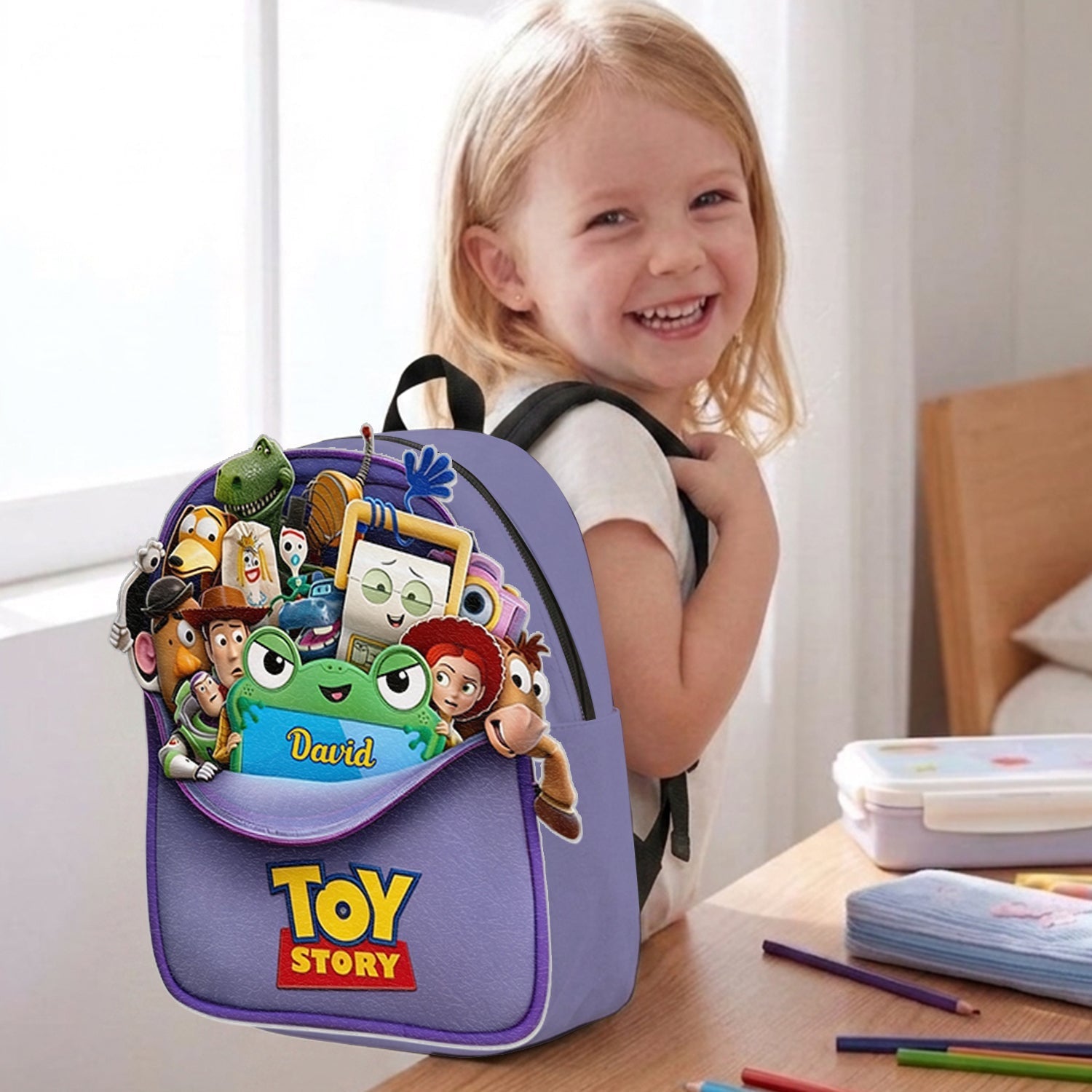 Personalized Leather Patch Backpack for Kids Custom Name Toy Story Design Changeable Leather Patch Backpack GradoCreations